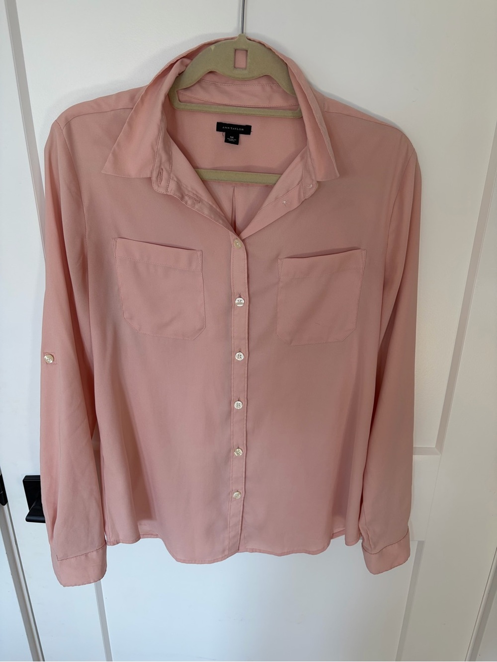 Ann Taylor Peach Pink Button-Front Blouse